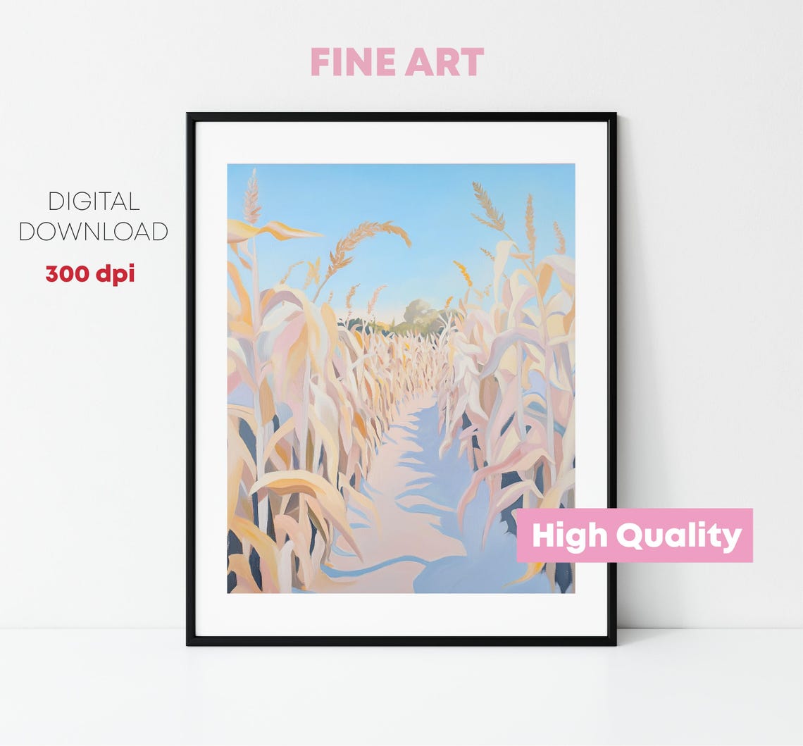 Golden Wheat Field Path Blue Sky Pastel Countryside Landscape Poster - Image 3