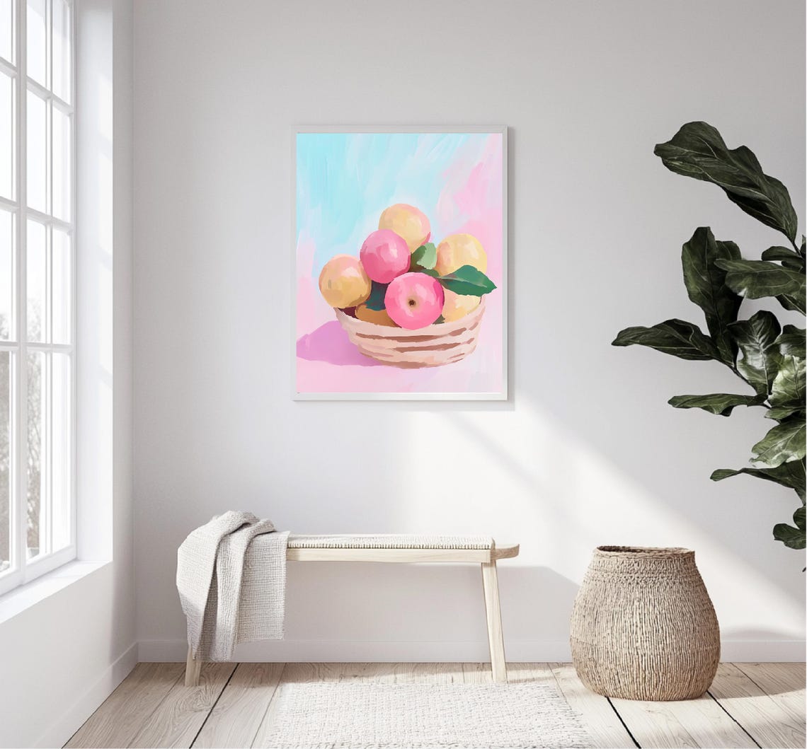 Bowl Of Pink Apples Pastel Fruit Still Life Kitchen Art Print - Image 5