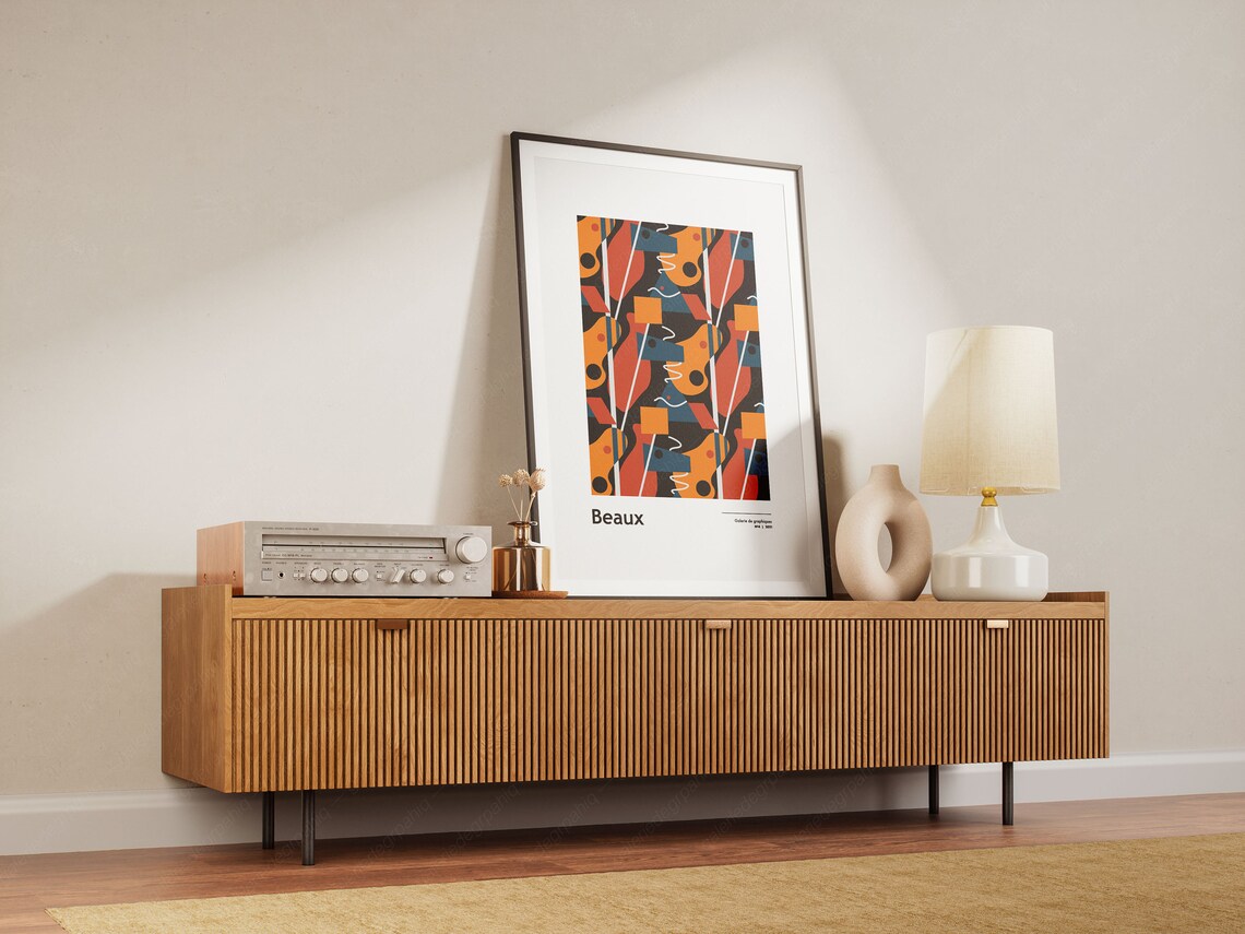 Beaux Galerie Graphiques Abstract Geometric Navy Orange Art Print - Image 2