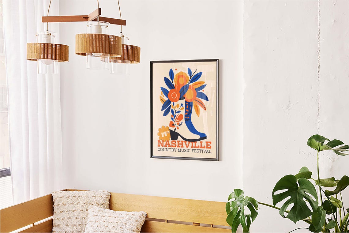 Retro Nashville Country Music Festival Poster Western Poster Cowboy Boot Print Minimal Vintage Art Print Retro Poster Print - Image 5