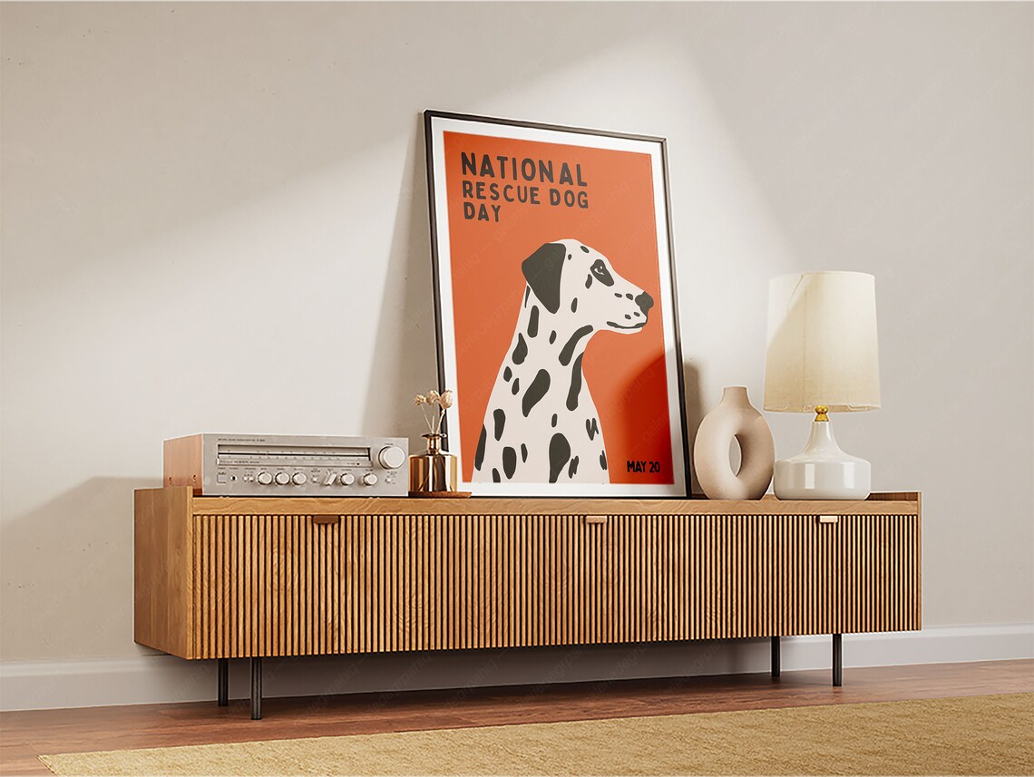 National Rescue Dog Day Dalmatian Orange Retro Dog Lover Art Print - Image 2