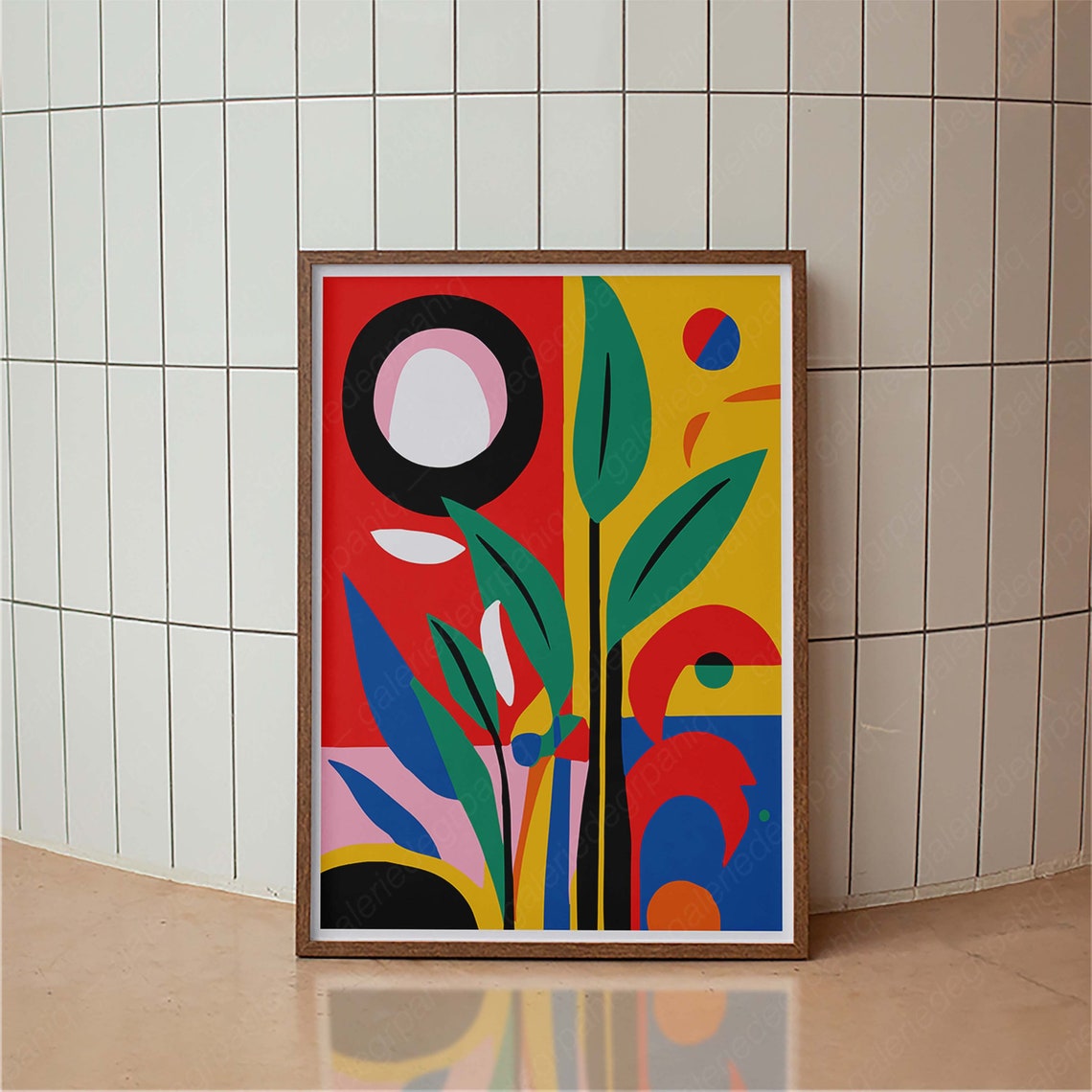 Colorful Abstract Botanical Red Yellow Green Leaf Modern Art Poster