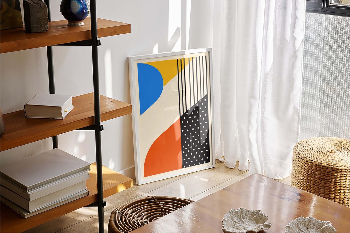 Colorful Geometric Blue Red Yellow Abstract Mid Century Modern Poster - Image 4