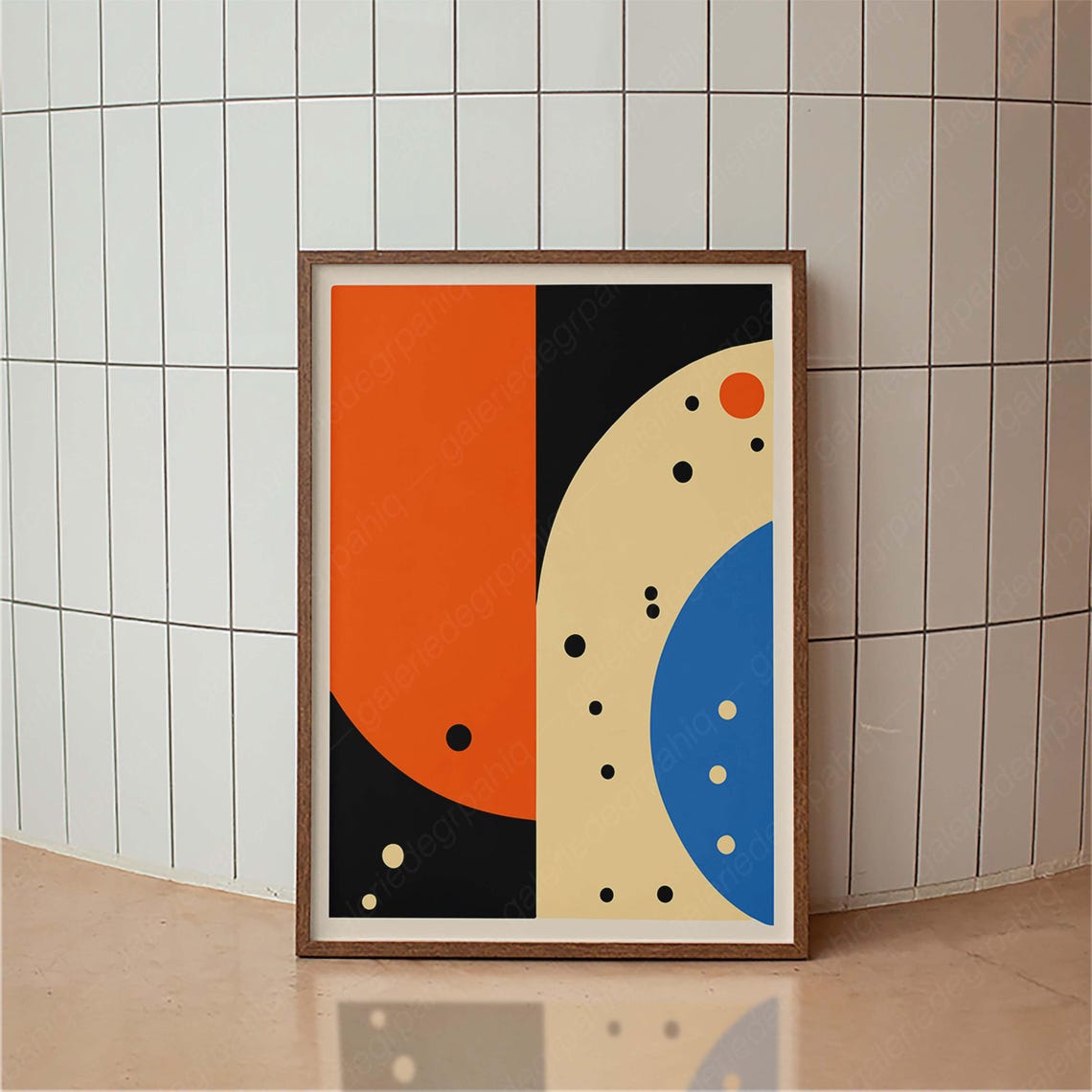Bold Geometric Orange Blue Black Abstract Mid Century Modern Poster