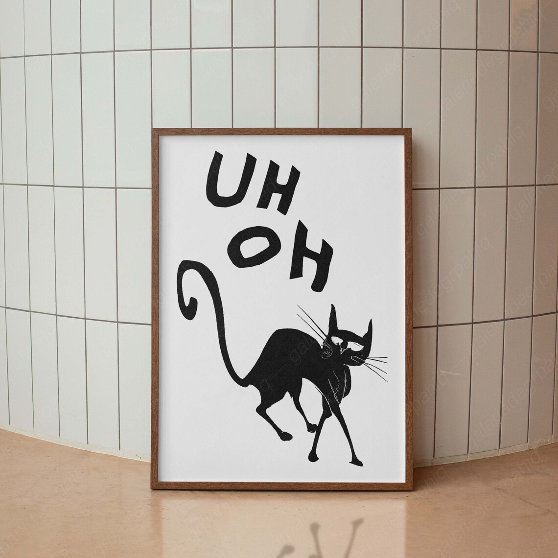 Uh Oh Startled Black Cat Funny Halloween Quote Minimalist Art Poster