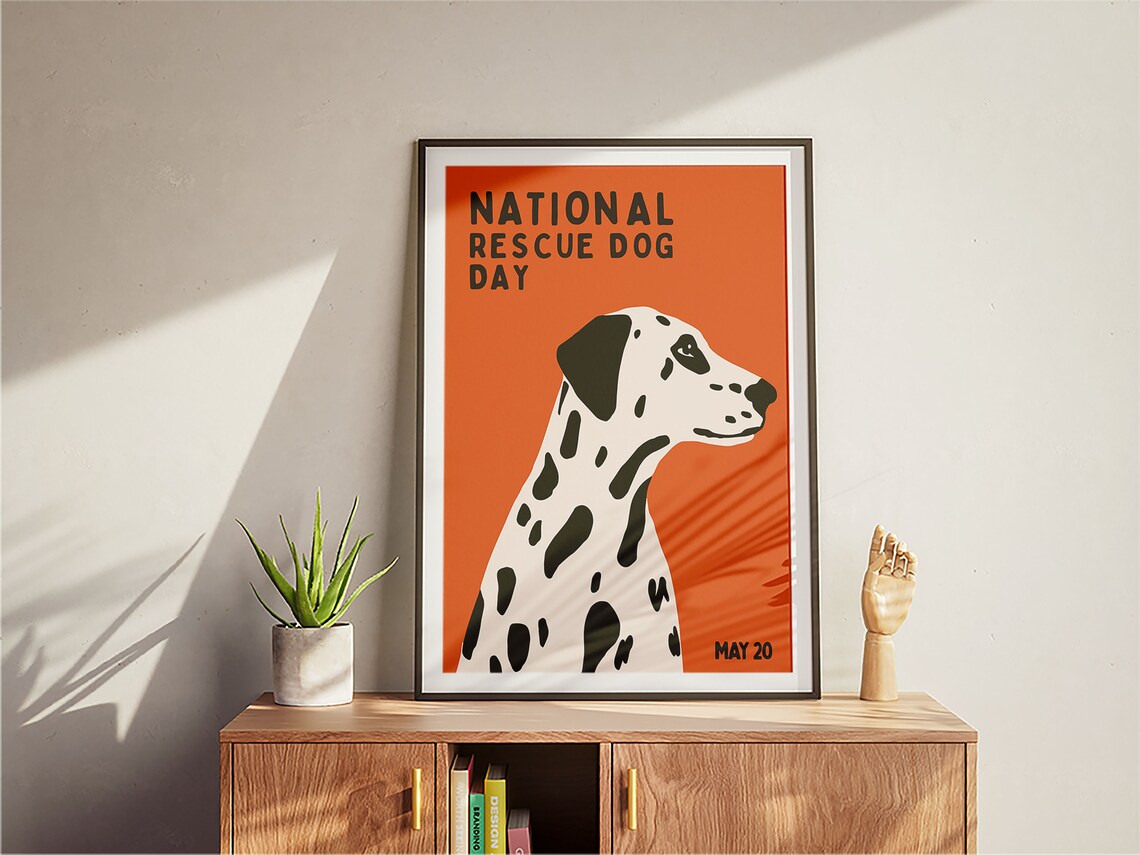 National Rescue Dog Day Dalmatian Orange Retro Dog Lover Art Print - Image 3