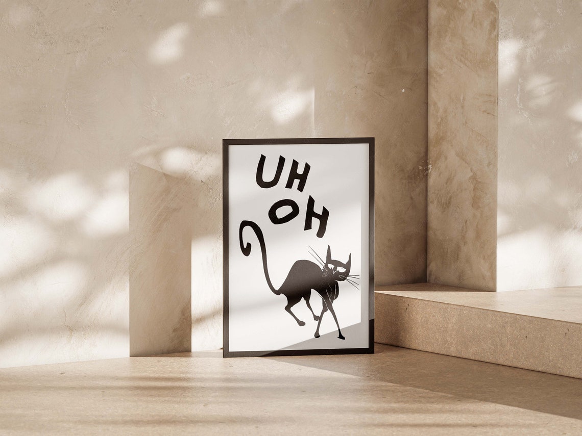 Uh Oh Startled Black Cat Funny Halloween Quote Minimalist Art Poster - Image 4