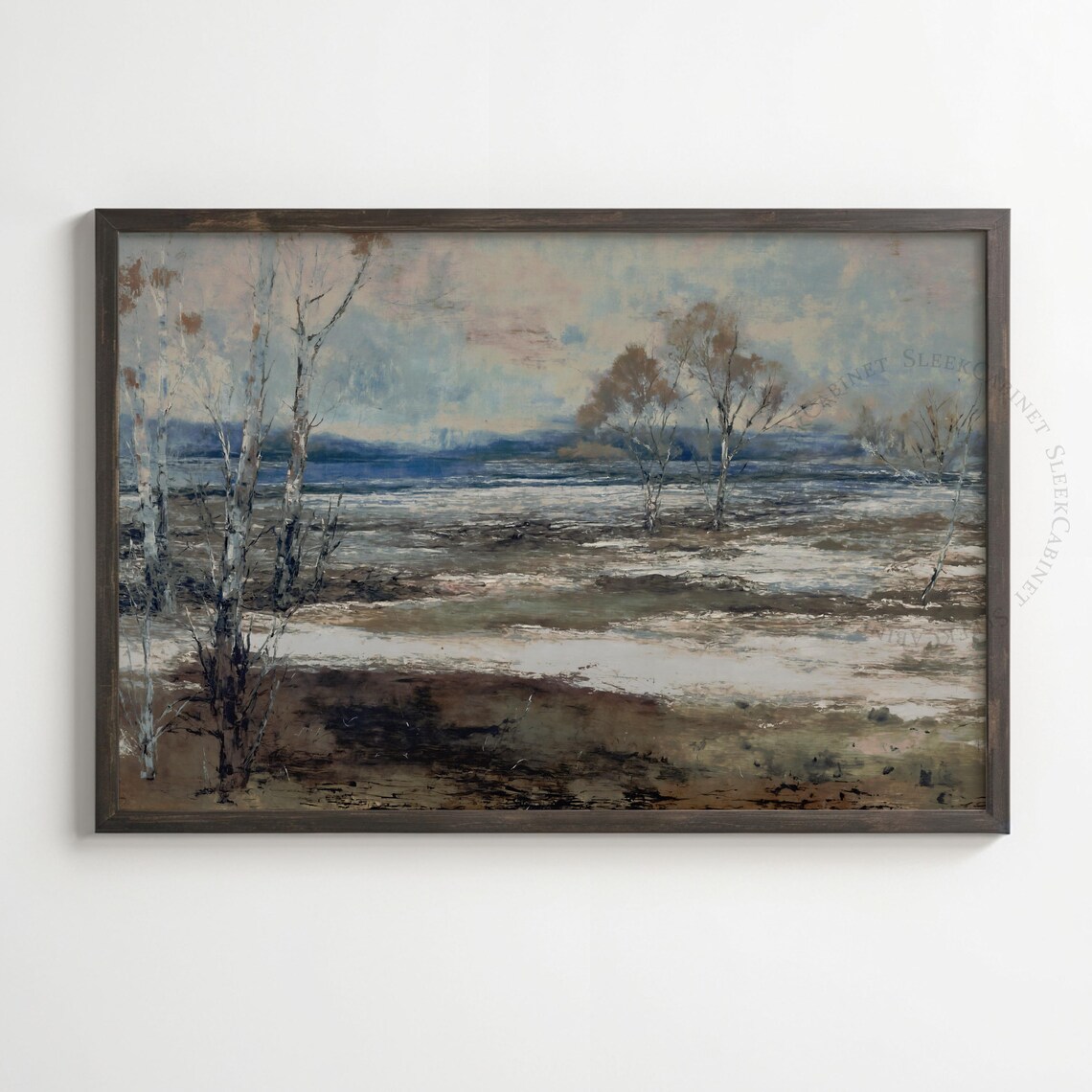 Abstract Winter Landscape Birch Trees Muted Tonal Oil Art Poster