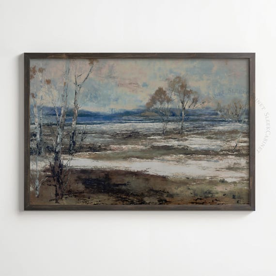 Abstract Landscape Art Birch Tree Painting Nature Wall Decor Contemporary Lake Scene Minimalist Wall Art Rwnvs2