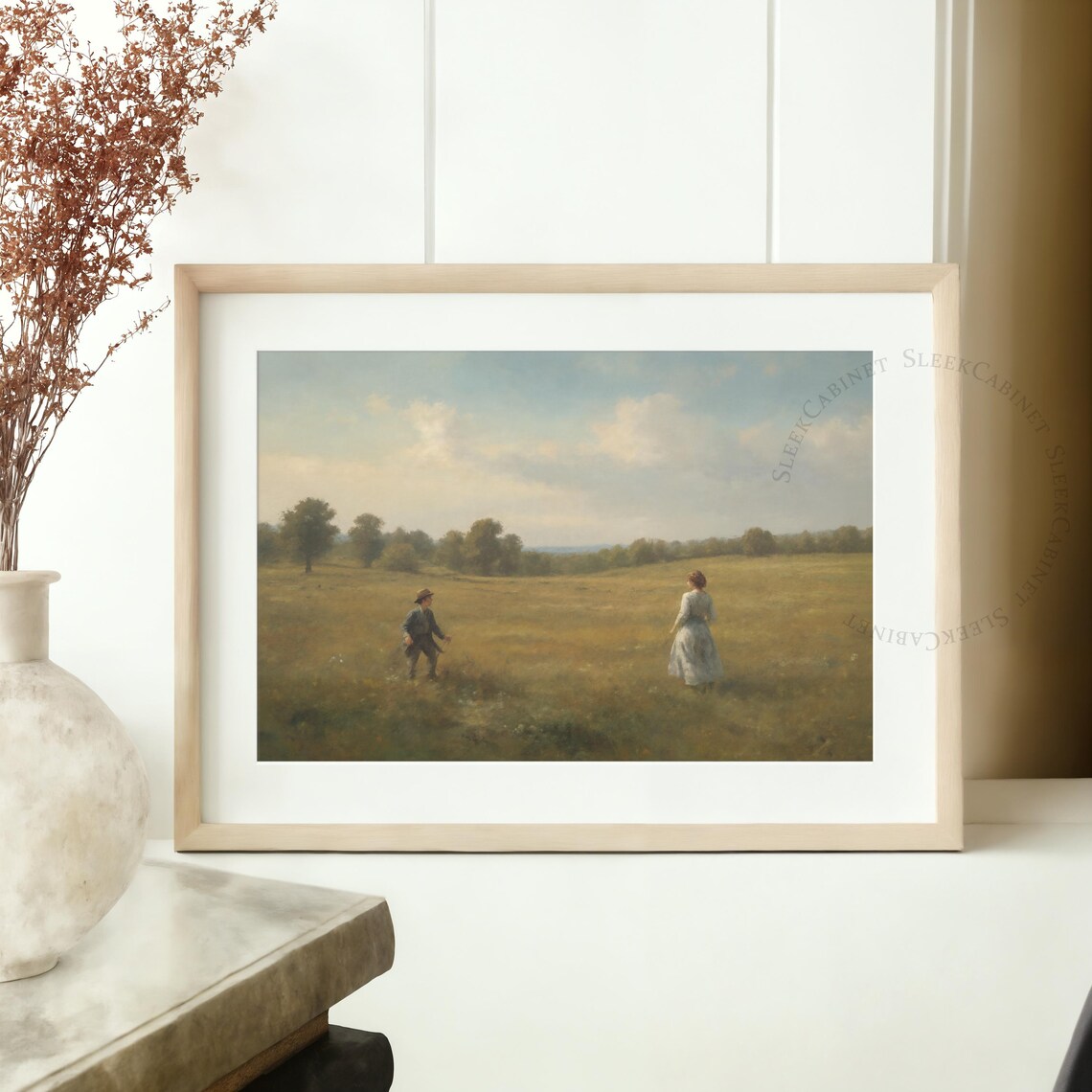 Golden Wheat Field Walkers Pastoral Landscape Vintage Art Print - Image 2