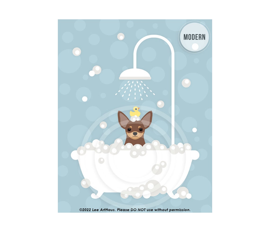228dp Dog Decor Chocolate And Tan Chihuahua In Bathtub Wall Art Chihuahua Gifts Chihuahua Art Dog Decor Animals In Bathtub Prints