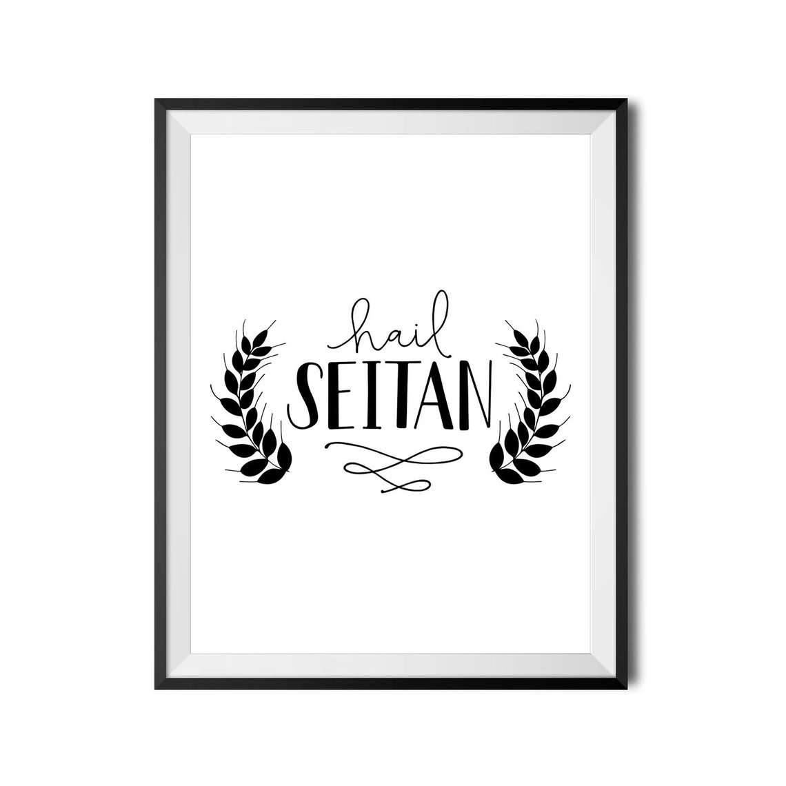 Hail Seitan Funny Vegan Kitchen Poster Botanical Laurel Wreath Decor - Image 3