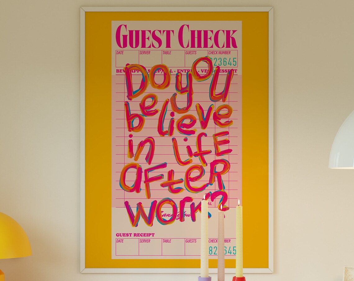 Guest Check Motivational Poster, Maximalist Retro Decor