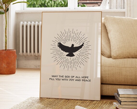 Dove Of Hope Sunburst Vintage Line Art Romans 15 Verse Poster