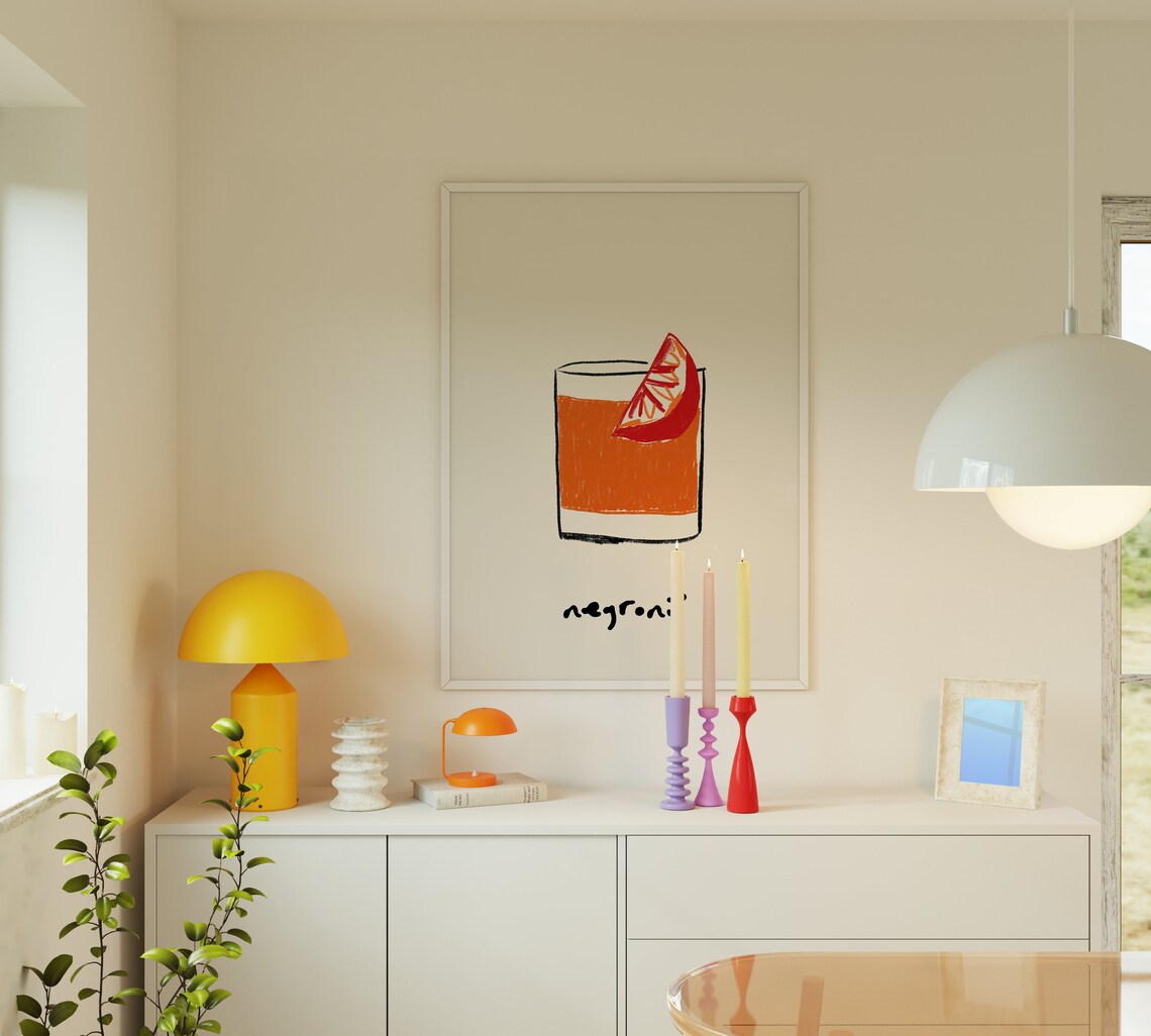 Negroni Cocktail Print, Bar Cart Kitchen Decor - Image 5