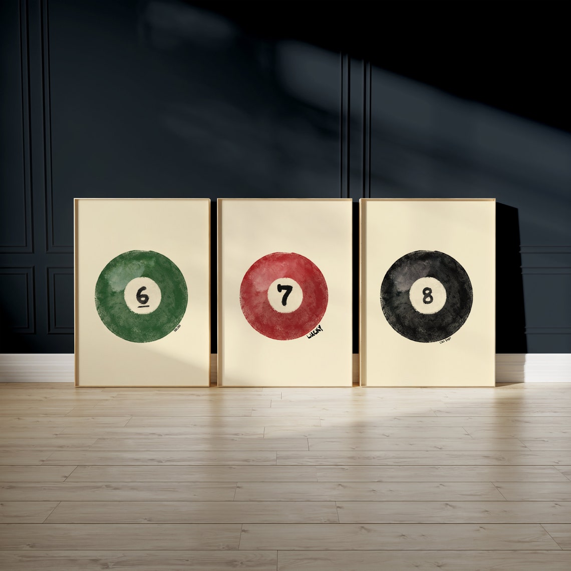 Green Six Ball Pool Billiards Vintage Hand Drawn Retro Game Poster - Image 2