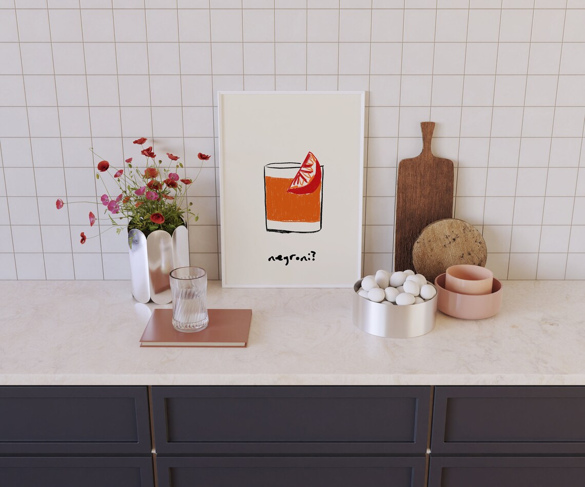 Negroni Cocktail Print, Bar Cart Kitchen Decor - Image 4