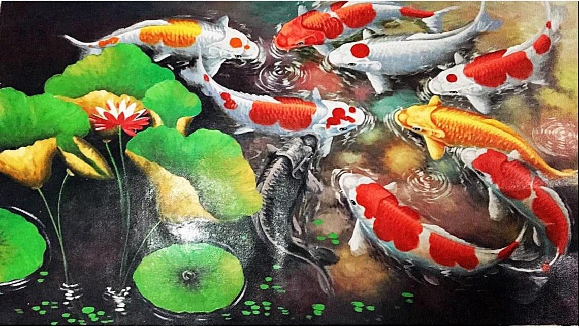 9 Koi Fish Painting, Modern Realistic Design - Image 2
