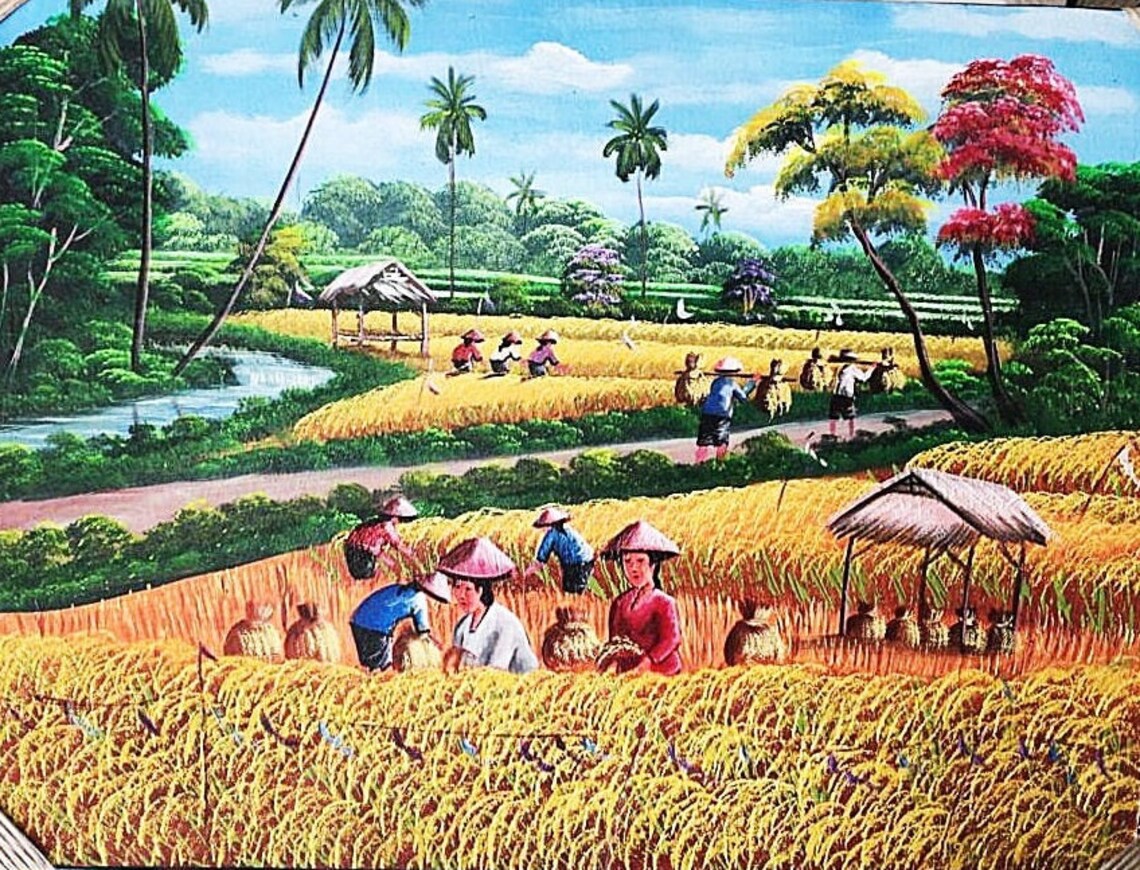 Realistic Rice Harvest Painting With Bright Nuance - Image 3