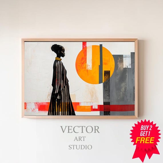 Modern Abstract Woman Silhouette Wall Art Horizontal Minimalist Print Contemporary Home Decor Large Colorful Geometric Painting