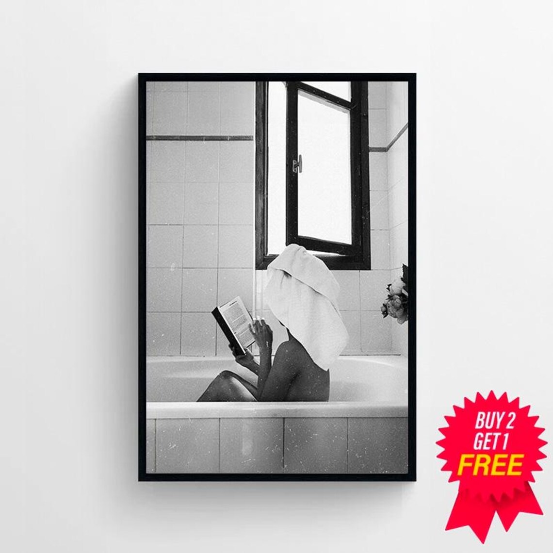 Feminist Woman in Bathtub, Black and White Art Print - Image 4