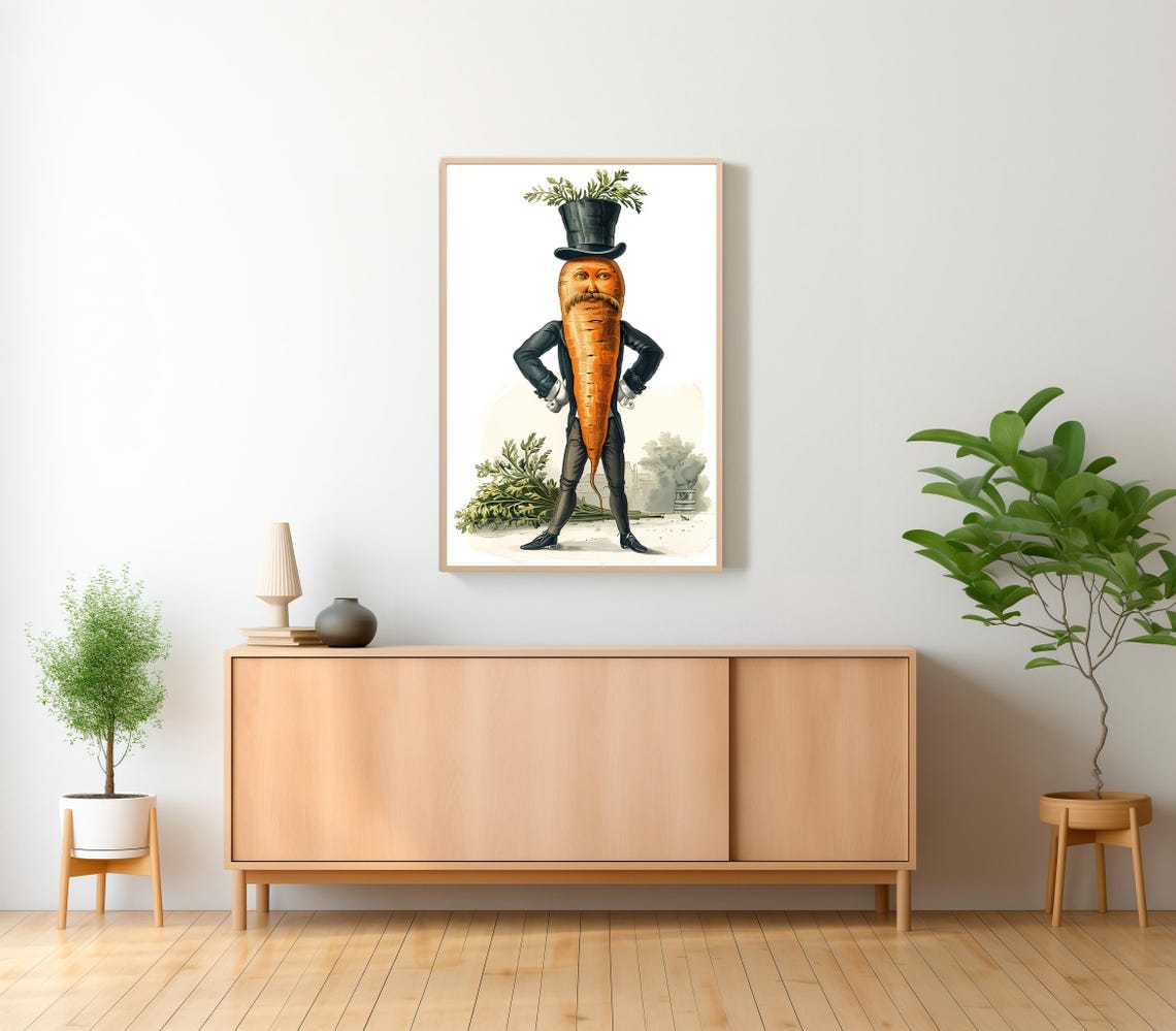 Dapper Carrot Gentleman with Top Hat Vintage Funny Character Poster - Image 2