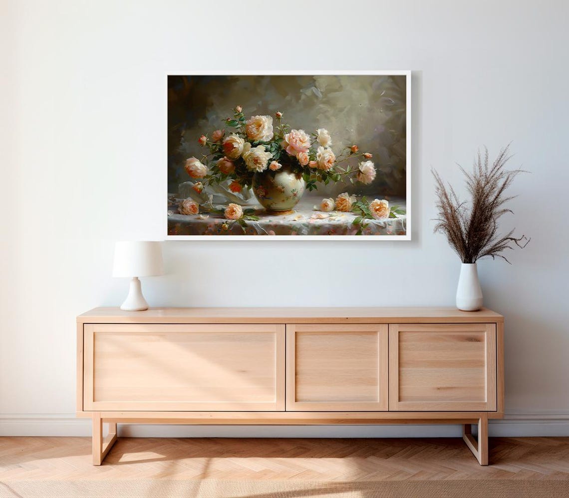 Frame Tv Art Pink Flowers Still Life Dark Moody Floral Tv Picture Tv Art Spring Frame Tv Art Mothers Day Pink Roses - Image 2
