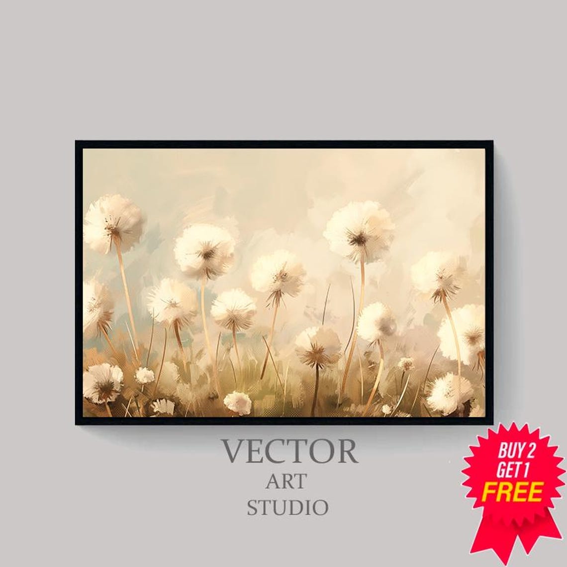 Delicate Cream Dandelion Puffs in Soft Neutral Meadow Poster - Image 4