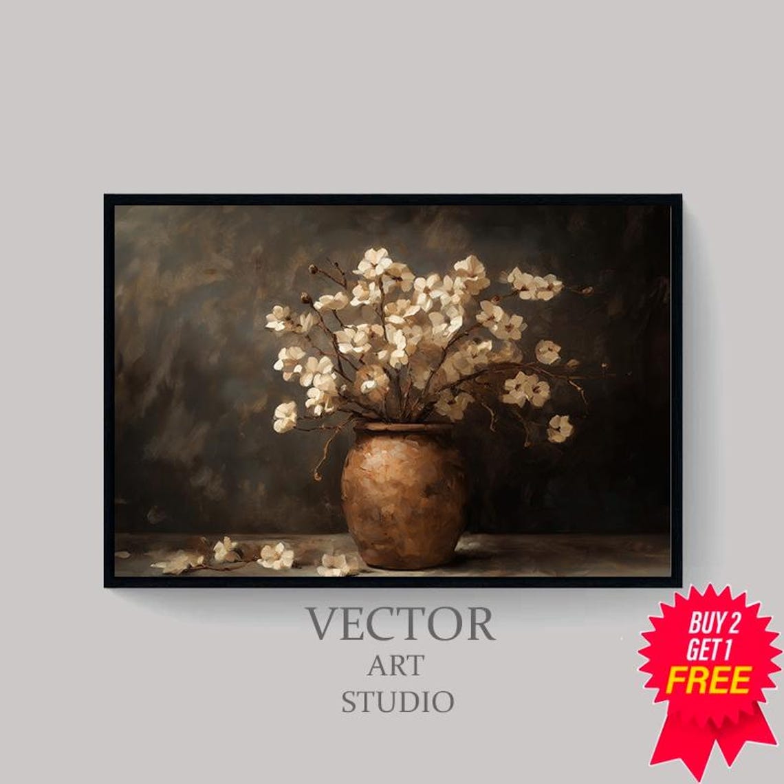 Moody Floral In Vintage Vase Art Fall Art Vintage Artwork - Image 4