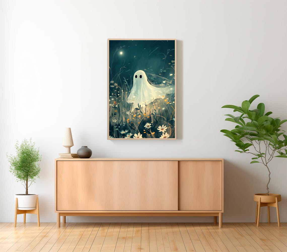 Glowing Ghost Drifting Through Moonlit Wildflower Meadow Night Poster - Image 2