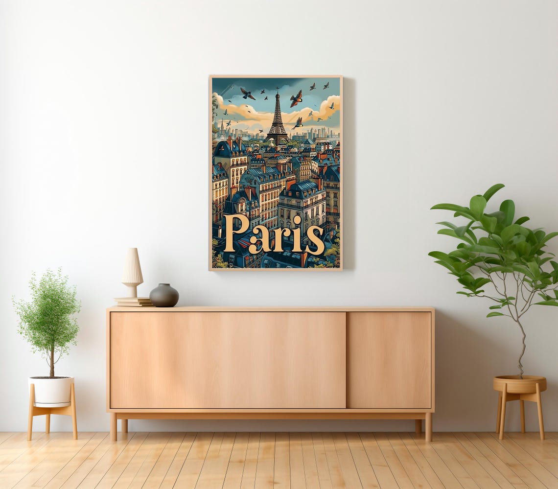 Paris Eiffel Tower And Rooftops At Dusk Vintage Travel Poster - Image 2