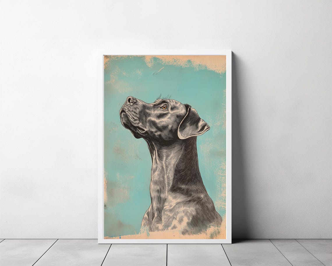 Vintage Dog Sketch 2 Of 2 Dog Wall Art Large Oil Painting Oversize Giclee Dog Painting Mid Century Modern Original Art Print - Image 3
