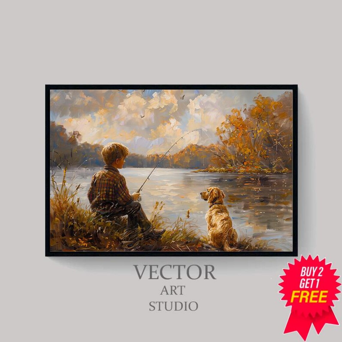 Boy and Dog Vintage Country Nursery Wall Art Print - Image 4
