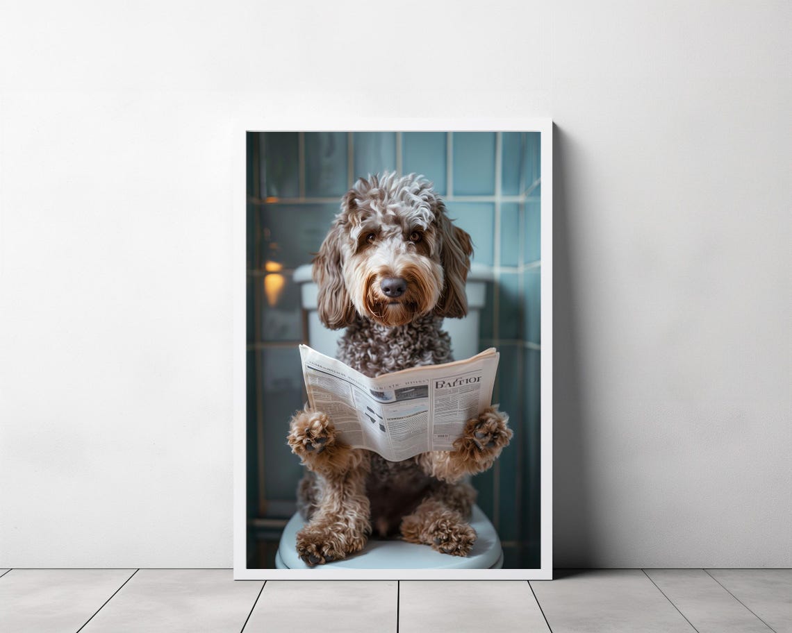 Labradoodle Auf Toilette Und Liest Zeitung Badezimmer Bild Badezimmer Deko Labradoodle Geschenk Einrichtung Ideen Badezimmer Funny Picture - Image 3