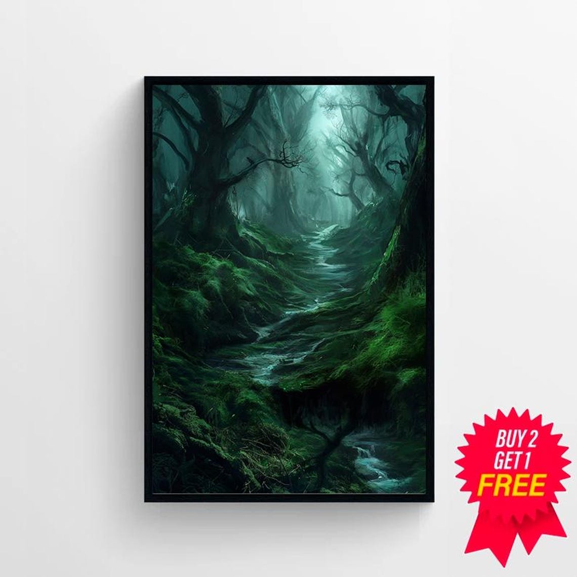 Dark Misty Swamp Forest With A Winding Stream Gothic Nature Poster - Image 4
