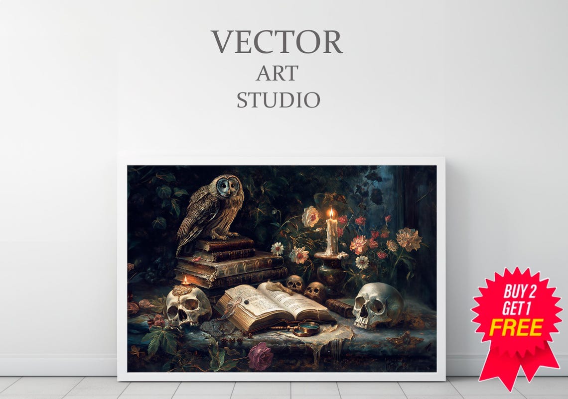 Vintage Still Life Painting Dark Academia Vintage Art Gothic Art - Image 3