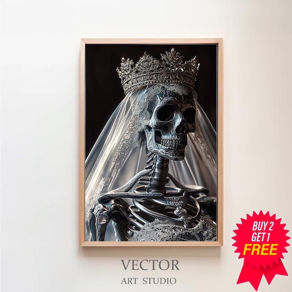 Crowned Skeleton Queen Bride In Veil Gothic Dark Academia Poster