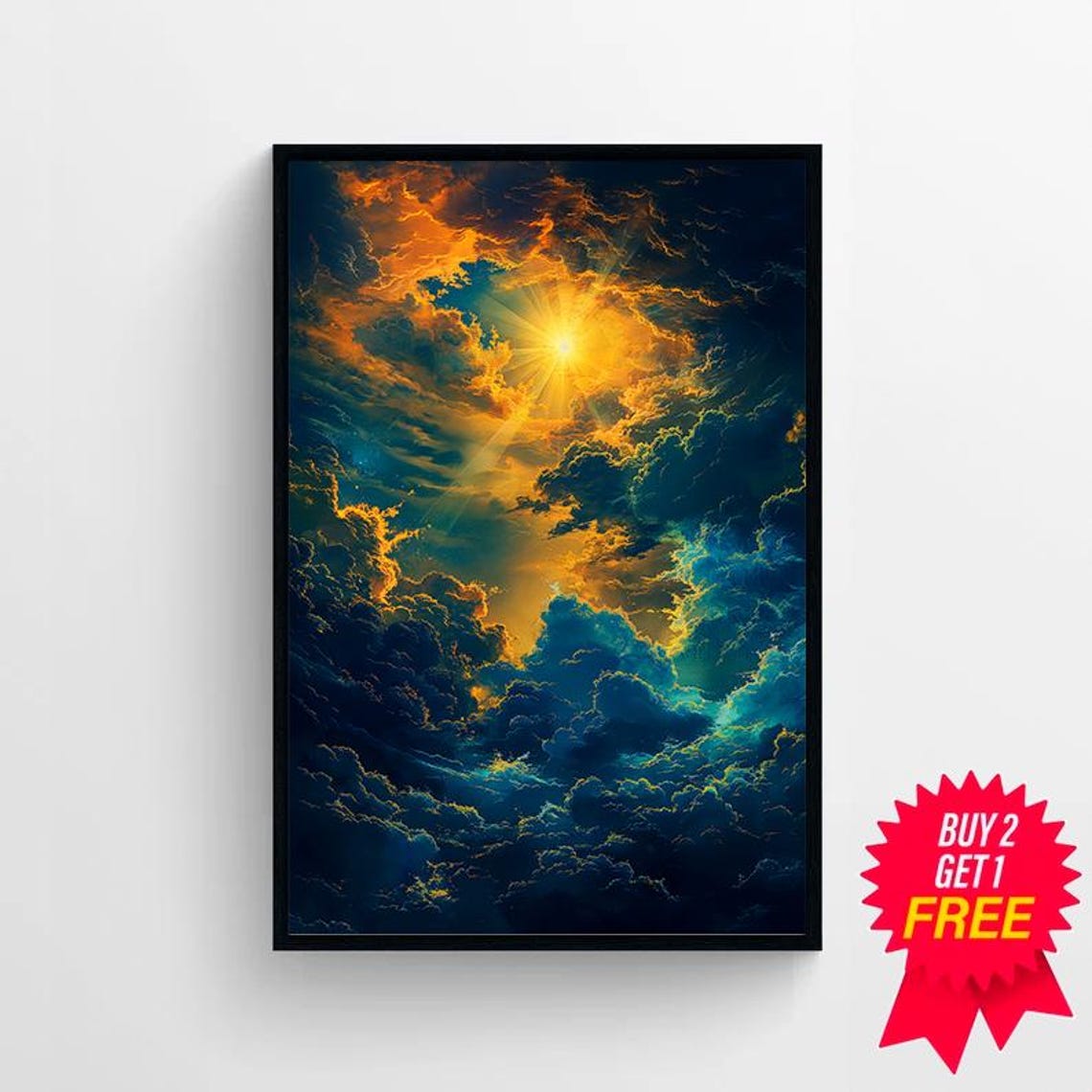 Enchanting Celestial Sun Art Print Vintage Inspired Dark Academia Dark Cottagecore Sun Art Print Daytime Sky Painting - Image 4