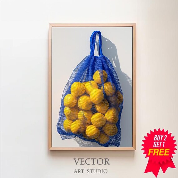 Lemons In Bag Print Kitchen Ingredient Art Print Fruits Kitchen Decor Kitchen Wall Art Food Art Print Kitchen Decor Dining Room Decor