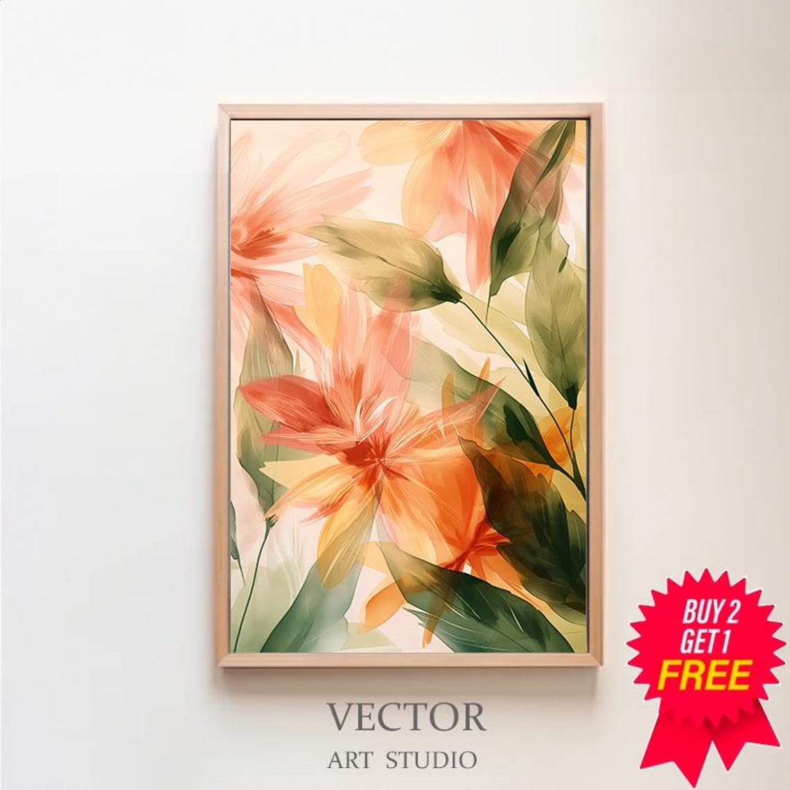 Soft Pastel Peach Abstract Floral Watercolor Modern Home Poster