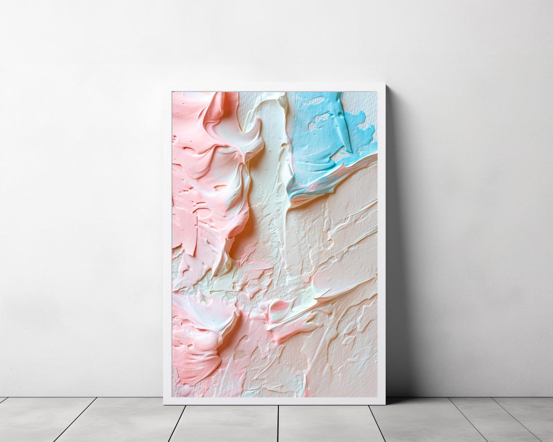 Minimal Blush Pink and Ivory Abstract Impasto Texture Wall Art - Image 3