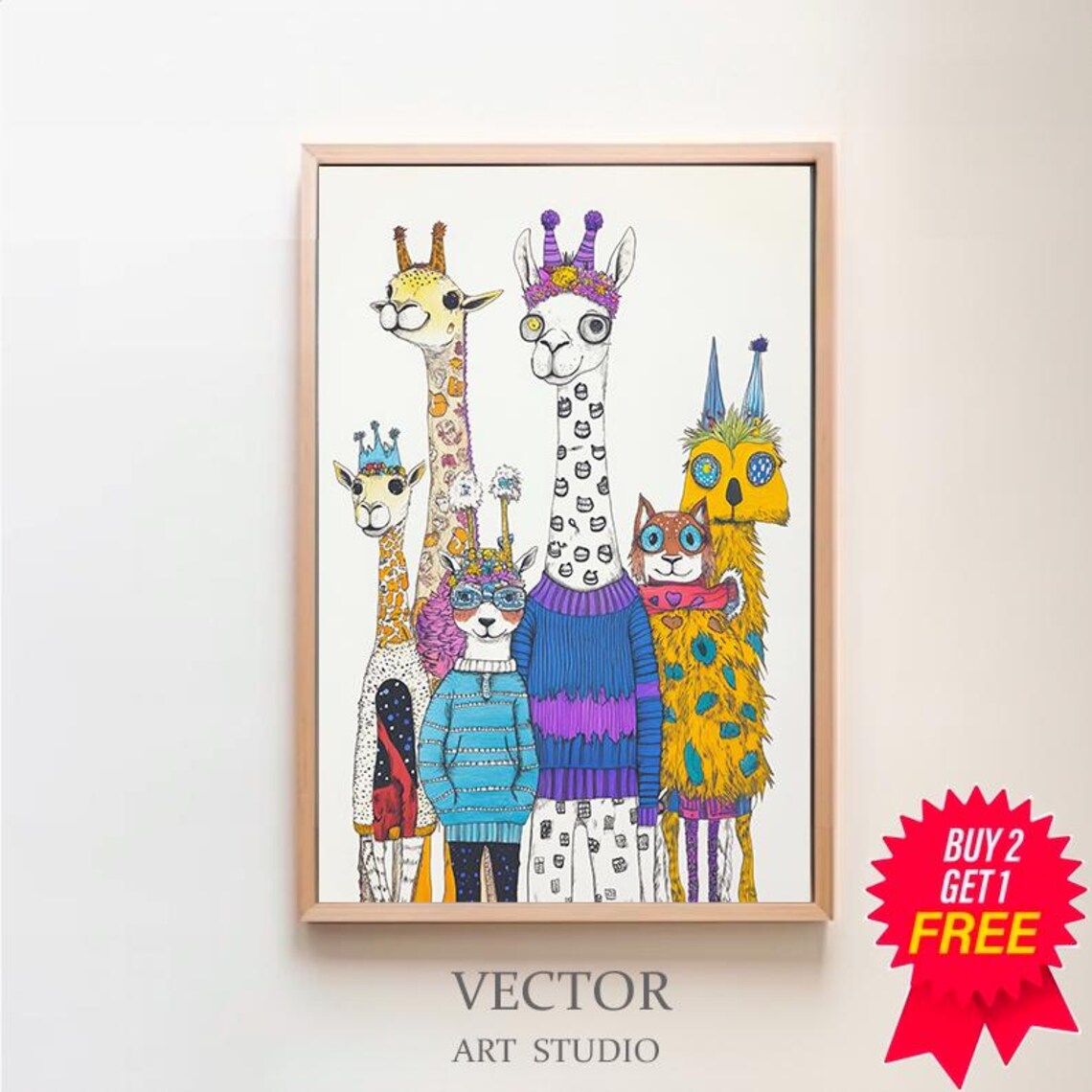 Whimsical Animals in Sweaters and Crowns Playful Nursery Room Art Poster