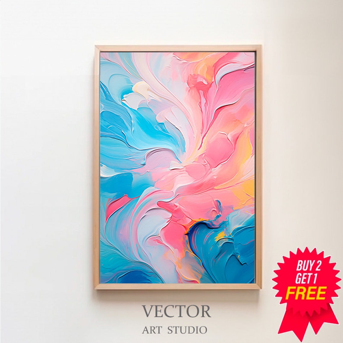 Pastel Pink and Aqua Floral Swirl Abstract Oil Painting Poster