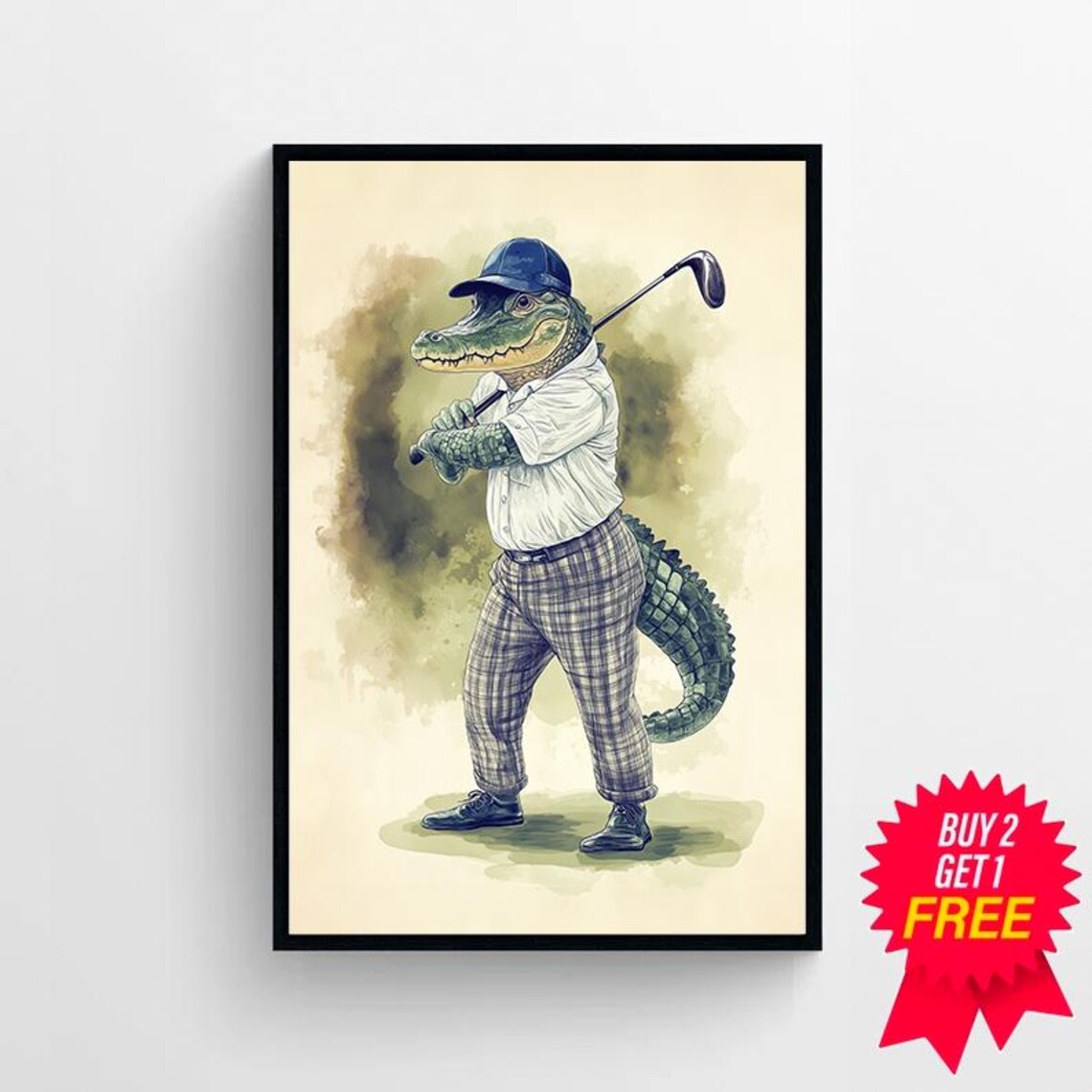 Alligator Golfer in a Polo Shirt Swinging a Golf Club Poster - Image 4