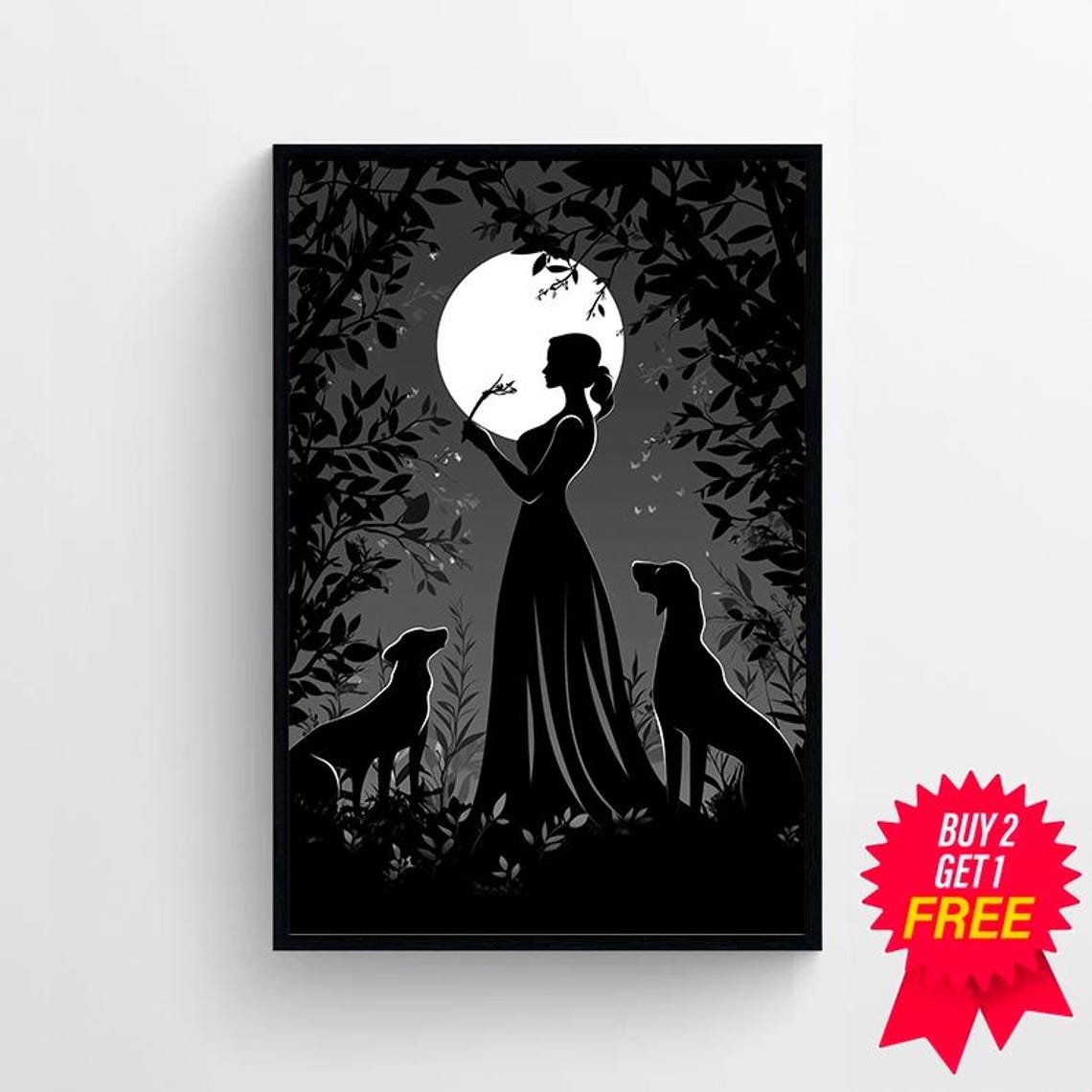 Hecate Moon Goddess Black Silhouette Full Moon Night Forest Poster - Image 4