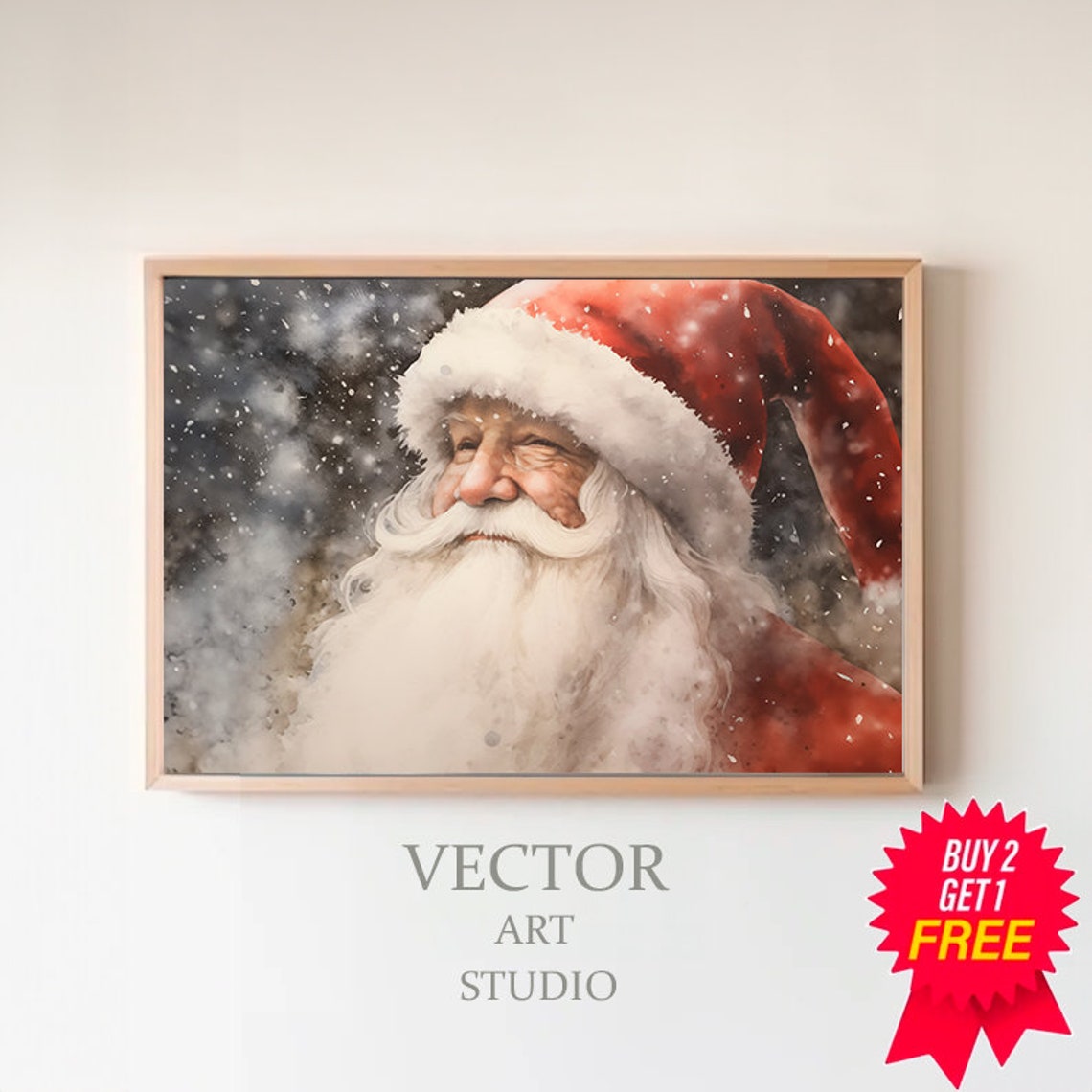 Vintage Santa Claus Portrait in Floppy Nightcap With Snow Poster