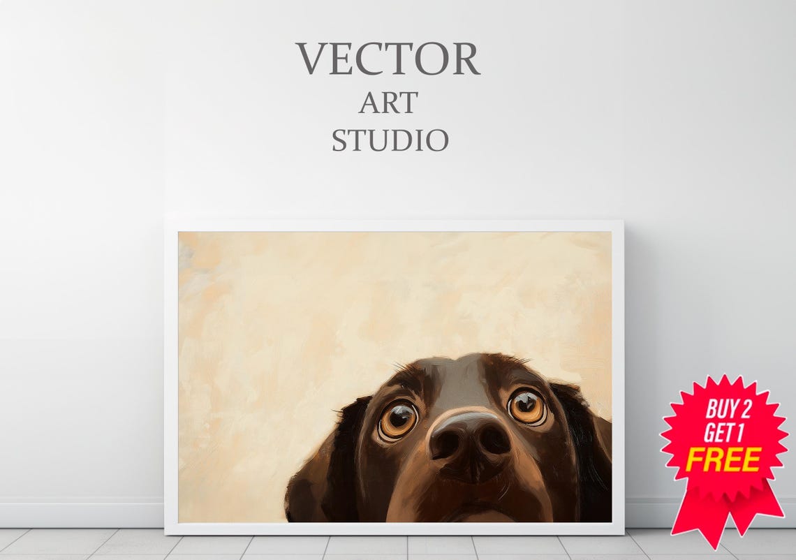 Chocolate Lab Peeking Up Close On Cream Background Dog Poster - Image 3