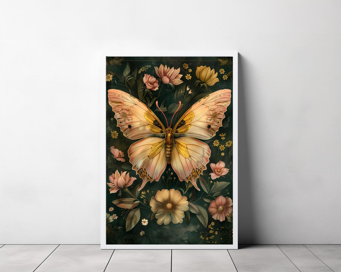William Morris Print Pink Butterfly Botanical Poster Vintage Wall Art Textiles Art Vintage Poster Wall Art Print Poster - Image 3