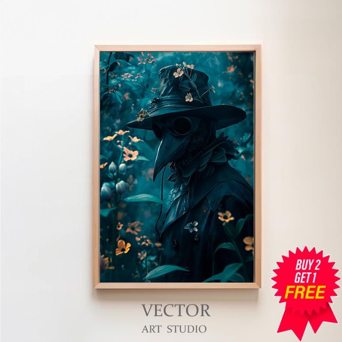 Plague Doctor Vintage Gothic Floral Art Print