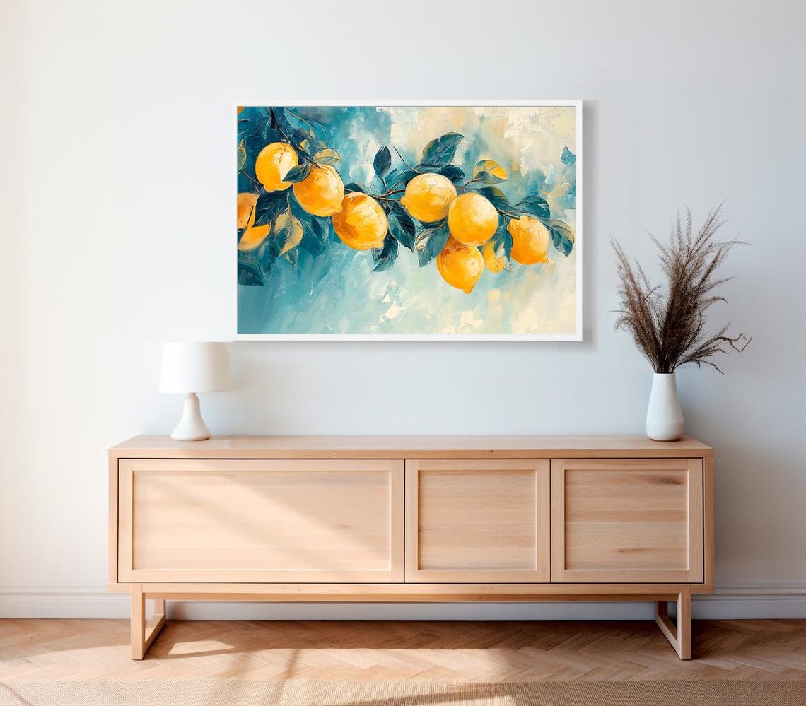 Vintage Mediterranean Lemon Tree Branch Sunny Oil Painting Poster - Image 2